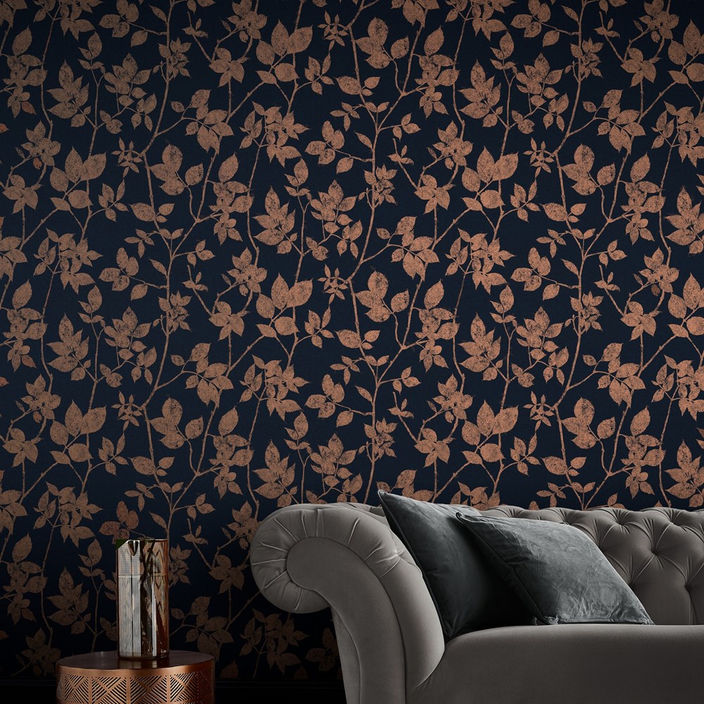 Luna Wallpaper 113944 by Graham & Brown in Navy Copper